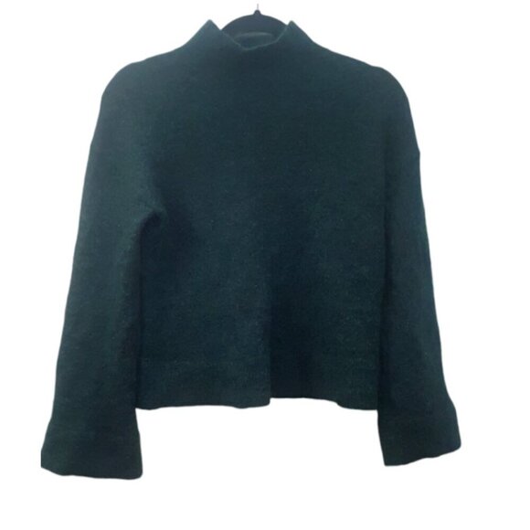 & Other Stories Sweater Mohair /Wool,Dark green Mock Neck, flared sleeve at hem - Picture 3 of 12